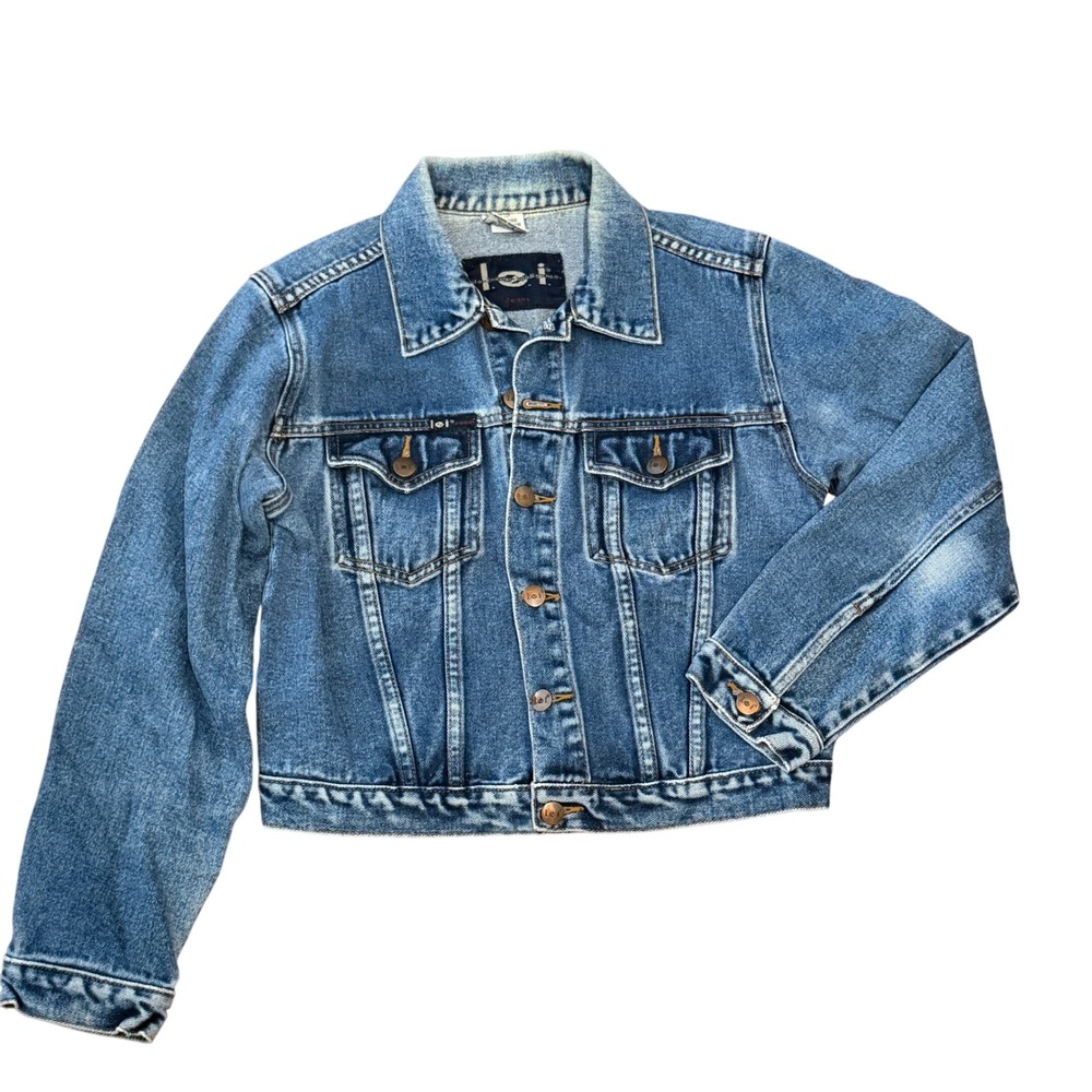 Vintage LEI Denim Jean Jacket Y2k Cropped Trucker Womens Sz M Distressed